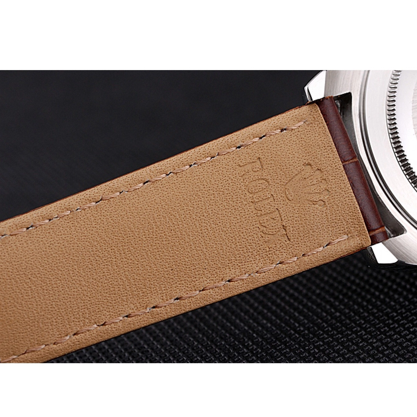 Rolex copies cheap Case Brown Steel Leather Dial Daytona Rolex Stainless Strap White 0616